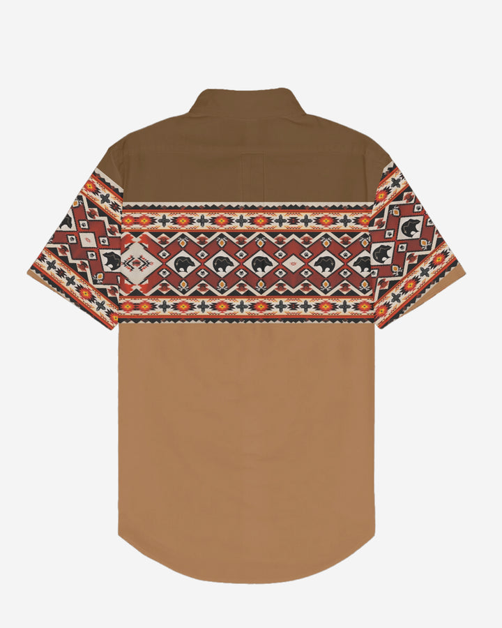 Brown Western Denim Cotton Blend Short Sleeve Button-Up Shirt