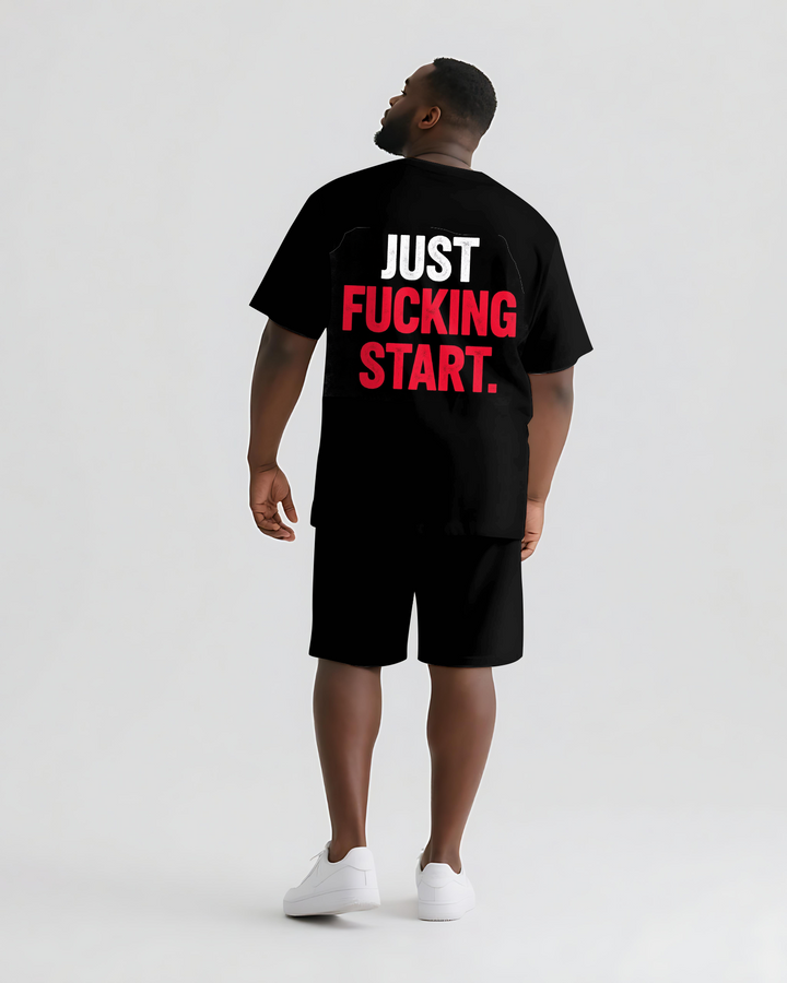 JUST FUCKING START Slogan T-shirt 2-Piece Set