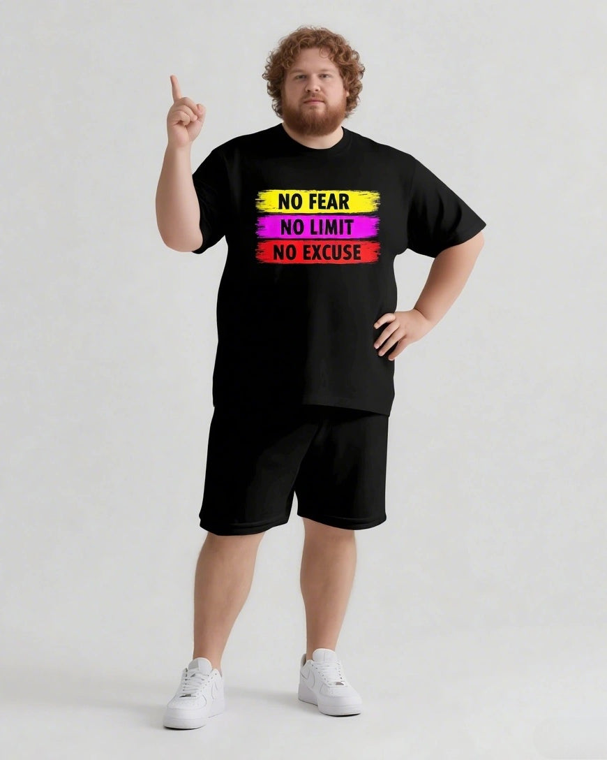 NO FEAR NO LIMIT NO EXCUSE Slogan T-shirt Shorts Set