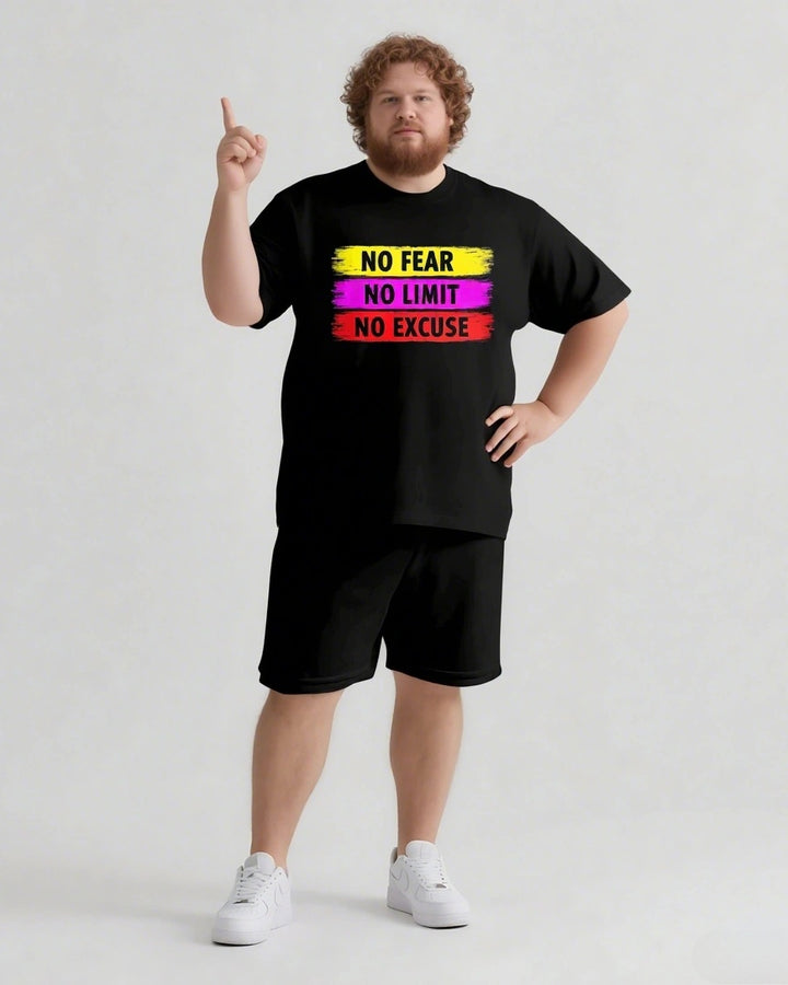 NO FEAR NO LIMIT NO EXCUSE Slogan T-shirt Shorts Set