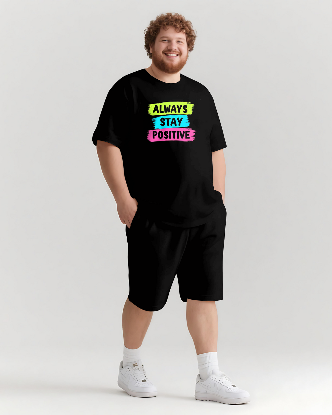 ALWAYS STAY POSITIVE Slogan T-shirt Shorts Set