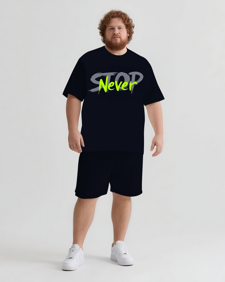 Never STOP Slogan T-shirt Shorts Set