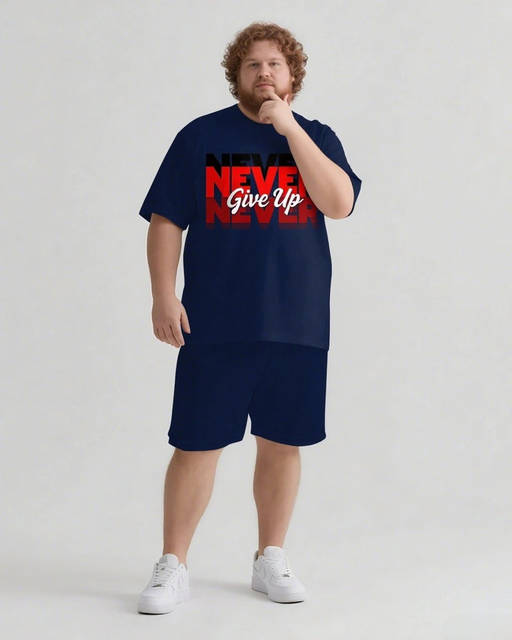 NEVER give up Slogan T-shirt Shorts Set