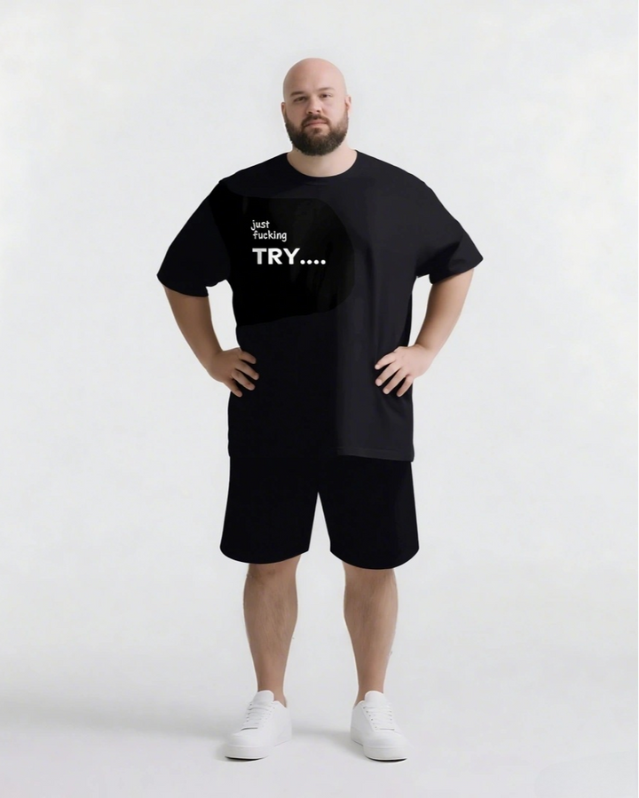 just fucking TRY Slogan T-shirt 2-Piece Set