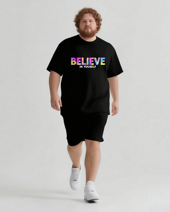 BELIEVE IN YOURSELF Slogan T-shirt Shorts Set