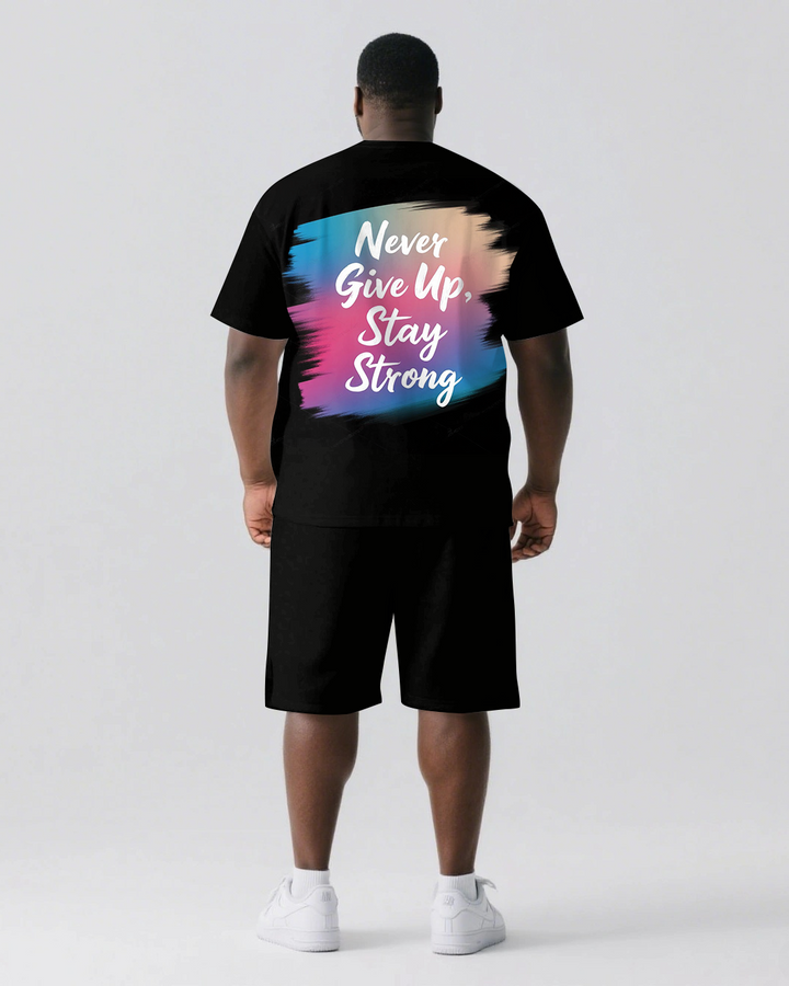 Never Give Up Stay Strong Slogan T-shirt 2-Piece Set