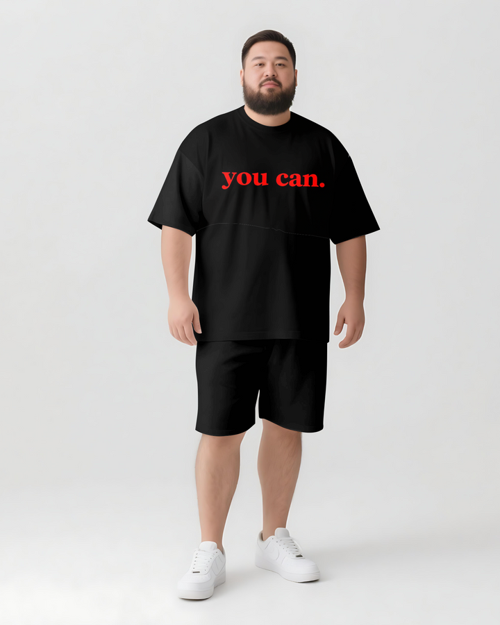 YOU CAN Slogan T-shirt 2-Piece Set