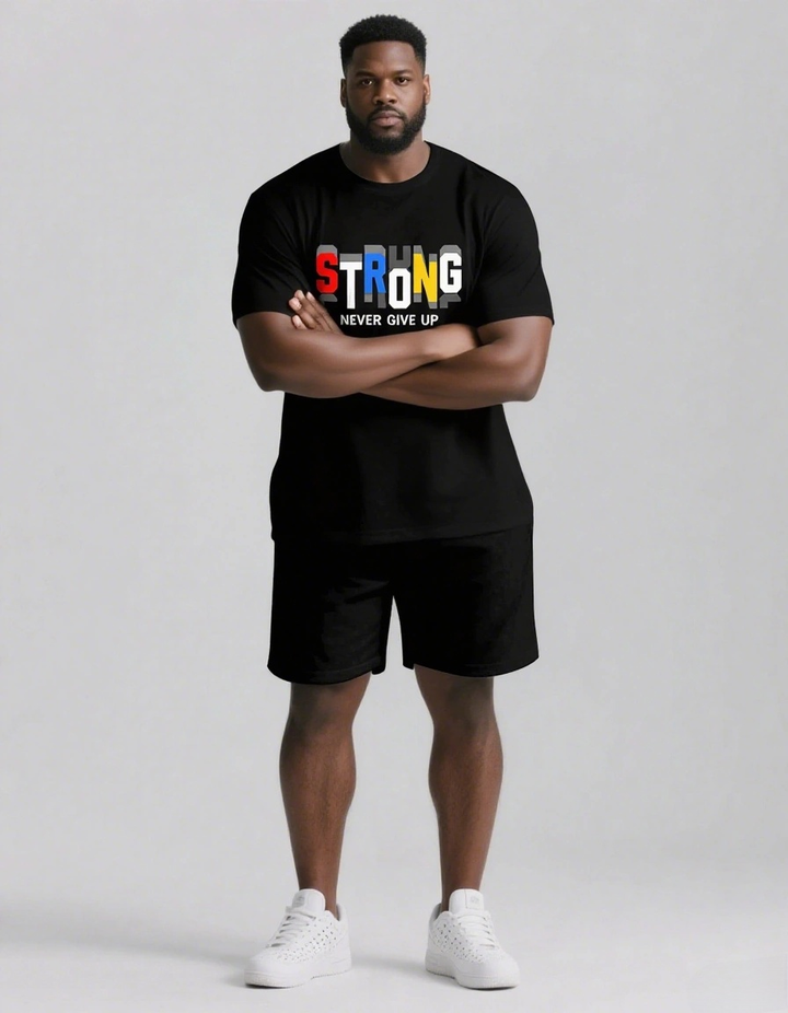 Strong Never Give Up Slogan T-shirt 2-Piece Set