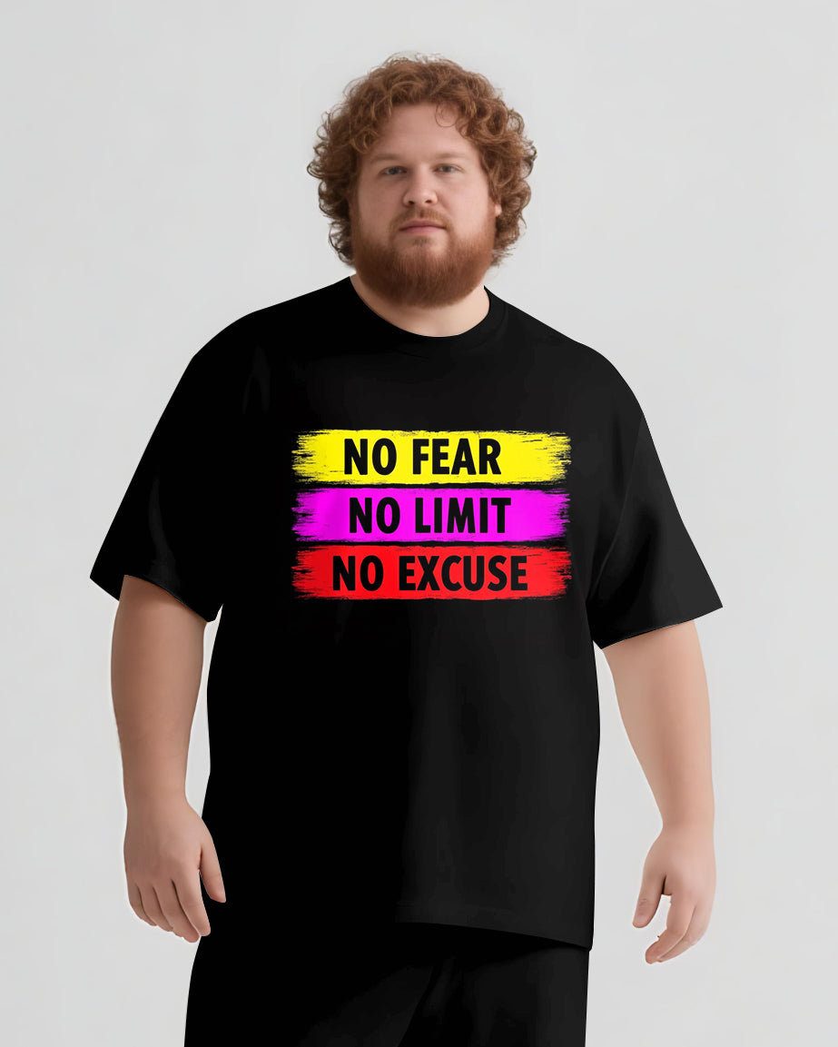 NO FEAR NO LIMIT NO EXCUSE Slogan T-shirt Shorts Set