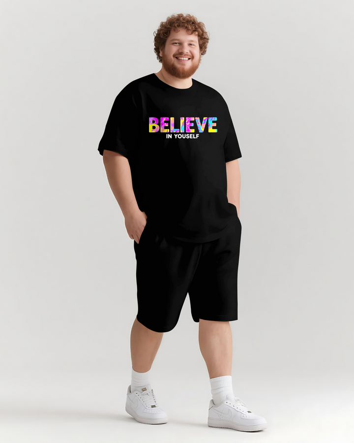 BELIEVE IN YOURSELF Slogan T-shirt Shorts Set