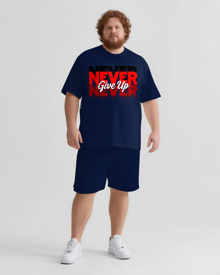 NEVER give up Slogan T-shirt Shorts Set