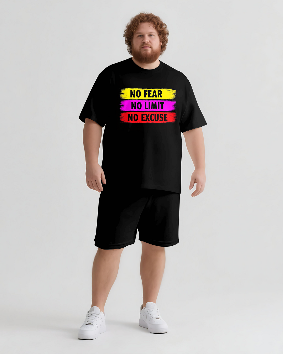 NO FEAR NO LIMIT NO EXCUSE Slogan T-shirt Shorts Set