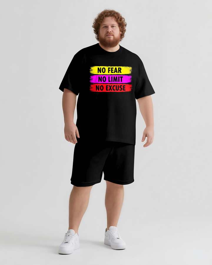 NO FEAR NO LIMIT NO EXCUSE Slogan T-shirt Shorts Set