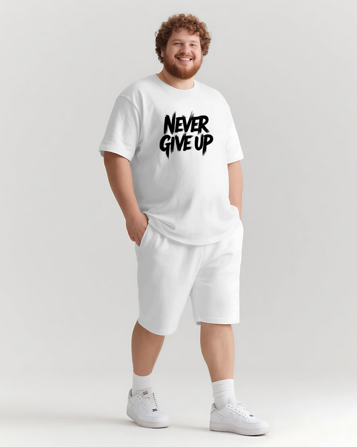 NEVER GIVE UP Slogan T-shirt Shorts Set
