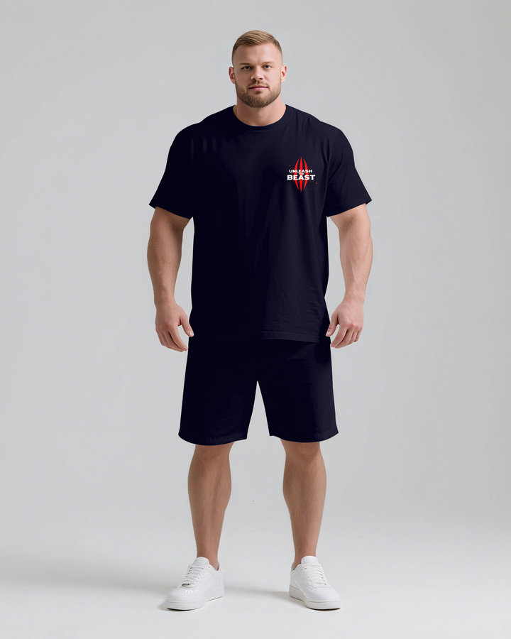 UNLEASH THE BEAST Slogan T-shirt Short Set