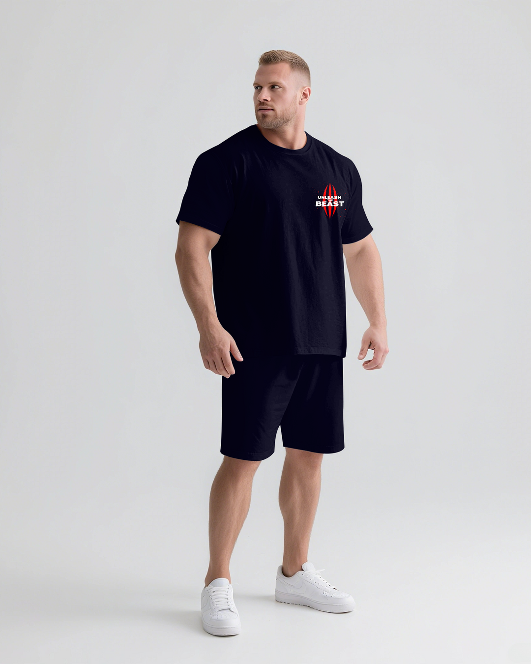 UNLEASH THE BEAST Slogan T-shirt Short Set