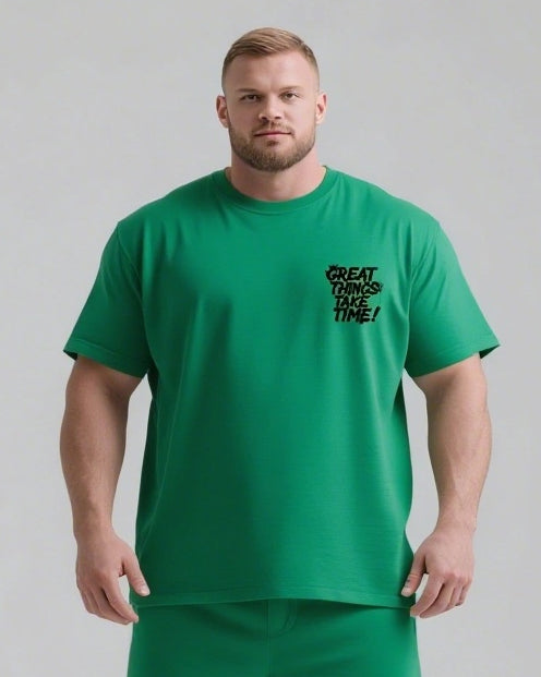 GREAT THINGS TAKE TIMES Slogan T-shirt 2-Piece Set