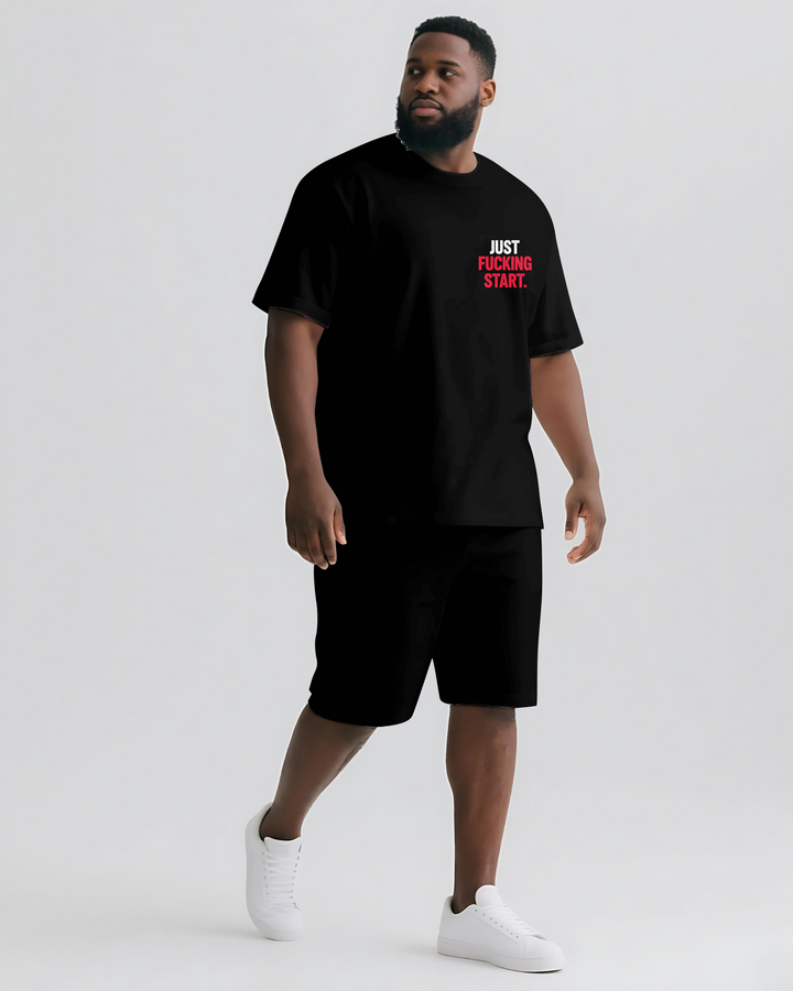 JUST FUCKING START Slogan T-shirt 2-Piece Set