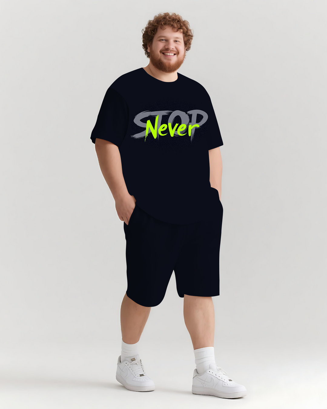 Never STOP Slogan T-shirt Shorts Set