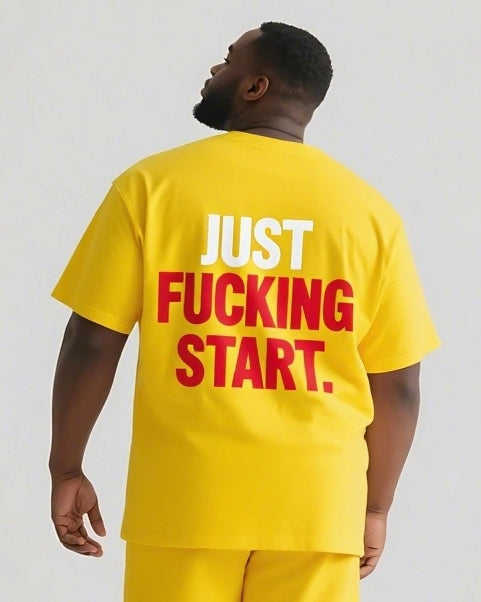 JUST FUCKING START Slogan T-shirt 2-Piece Set