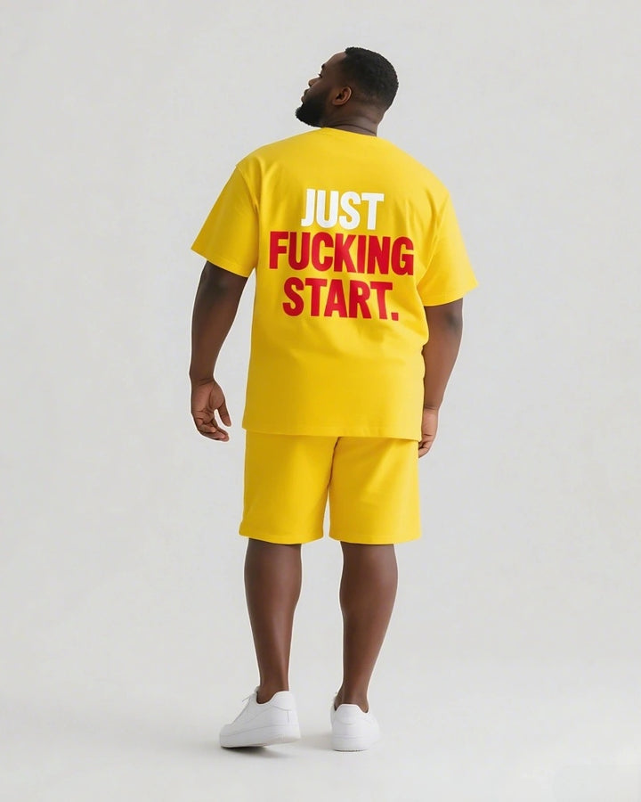 JUST FUCKING START Slogan T-shirt 2-Piece Set