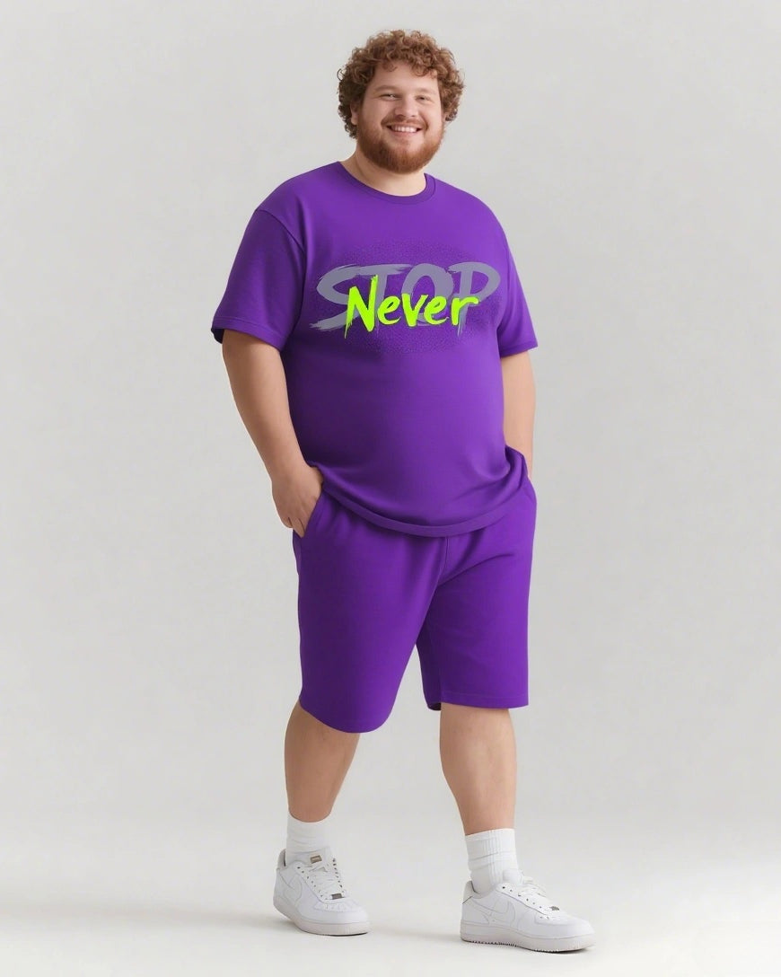 Never STOP Slogan T-shirt Shorts Set