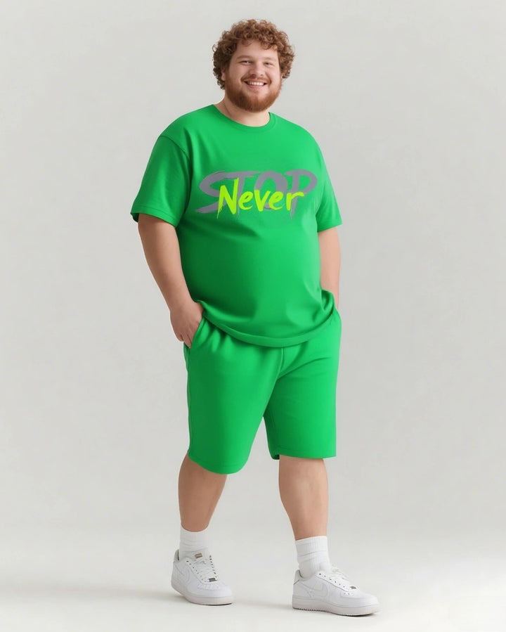Never STOP Slogan T-shirt Shorts Set