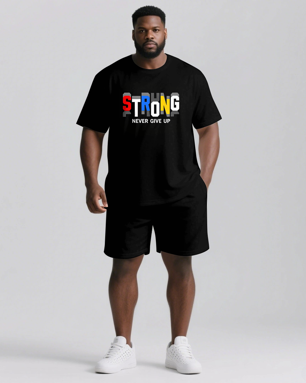 Strong Never Give Up Slogan T-shirt 2-Piece Set