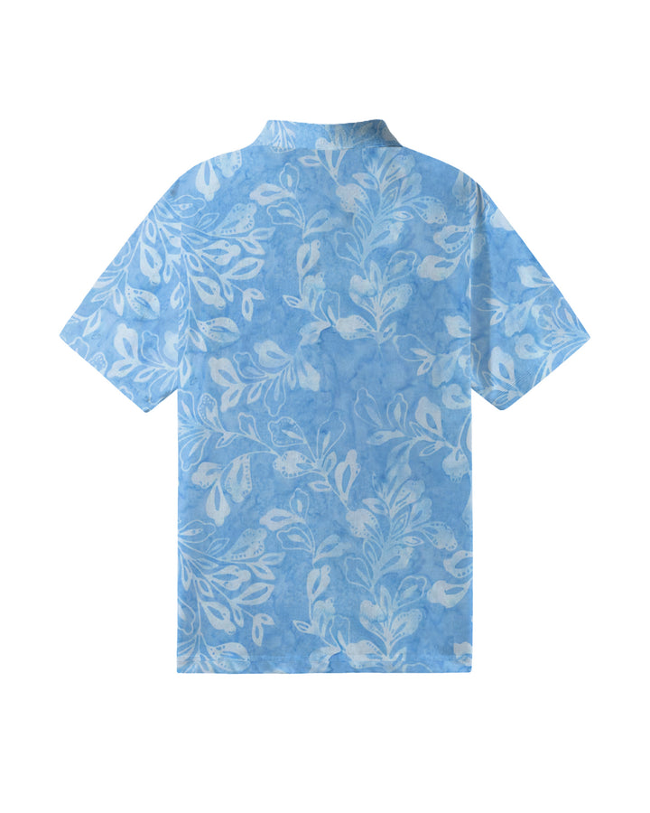 Blue Batik Leaves Men Polo Short Sleeve