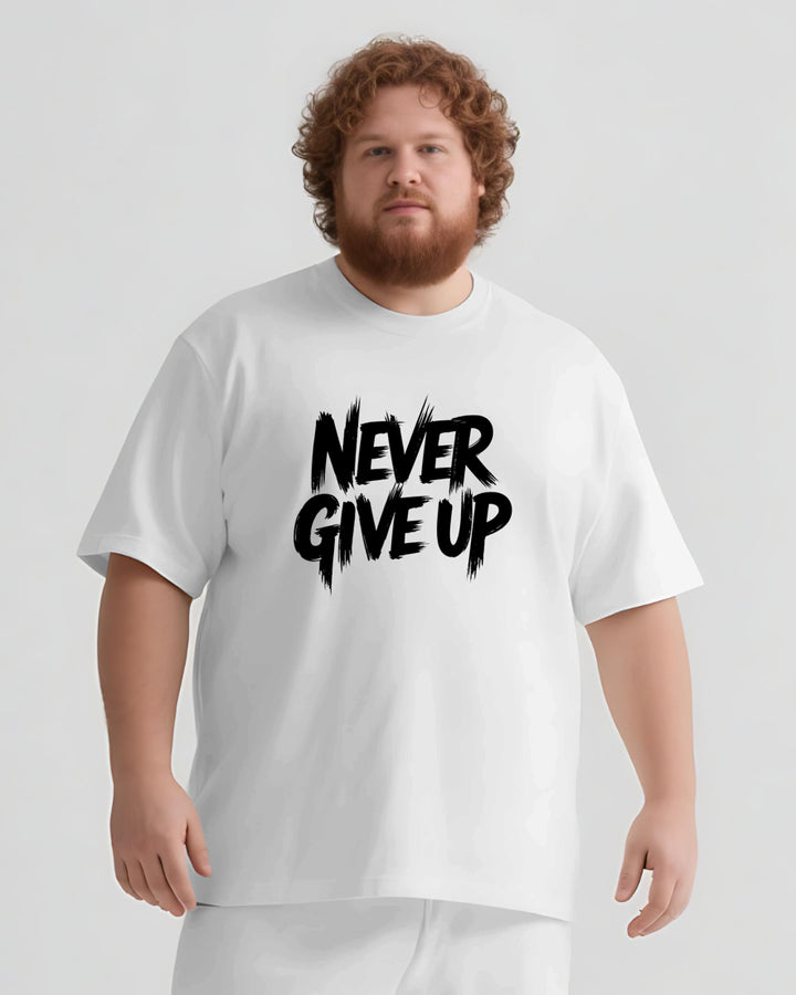 NEVER GIVE UP Slogan T-shirt Shorts Set