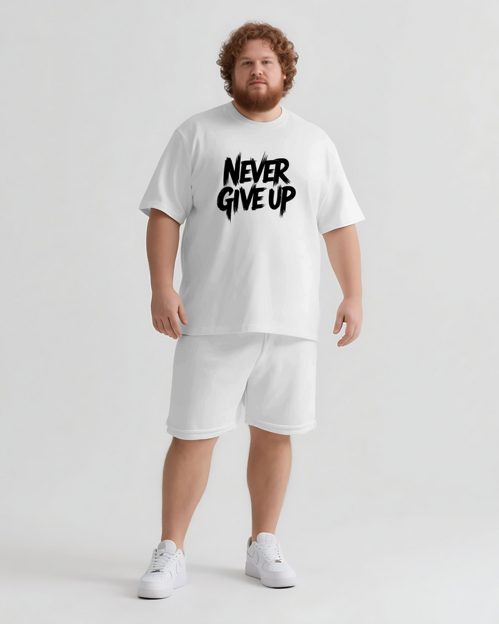 NEVER GIVE UP Slogan T-shirt Shorts Set