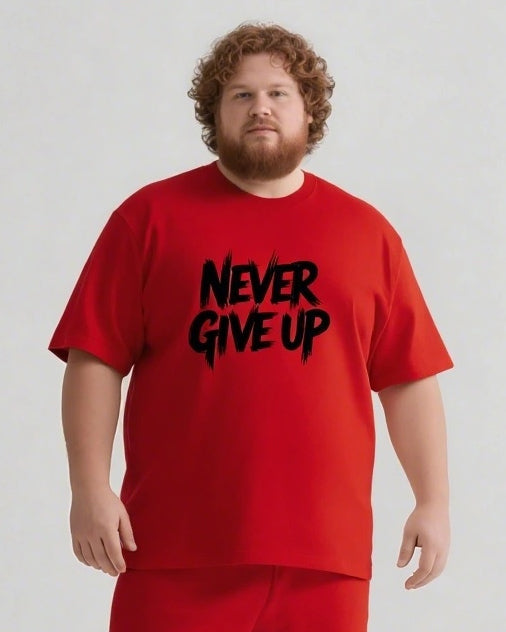 NEVER GIVE UP Slogan T-shirt Shorts Set