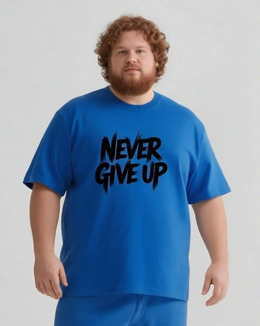 NEVER GIVE UP Slogan T-shirt Shorts Set