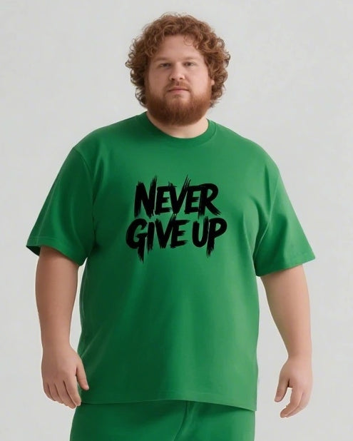 NEVER GIVE UP Slogan T-shirt Shorts Set