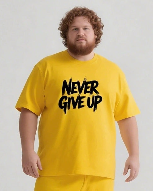 NEVER GIVE UP Slogan T-shirt Shorts Set
