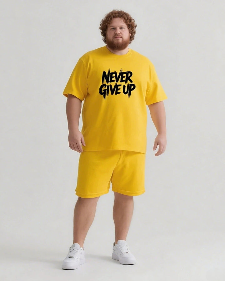 NEVER GIVE UP Slogan T-shirt Shorts Set
