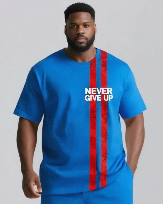 NEVER GIVE UP Slogan T-shirt 2-Piece Set