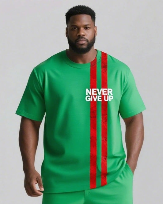 NEVER GIVE UP Slogan T-shirt 2-Piece Set