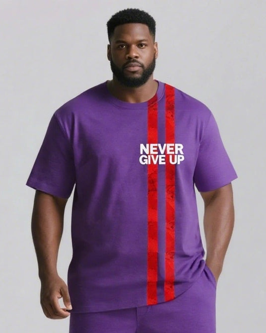 NEVER GIVE UP Slogan T-shirt 2-Piece Set
