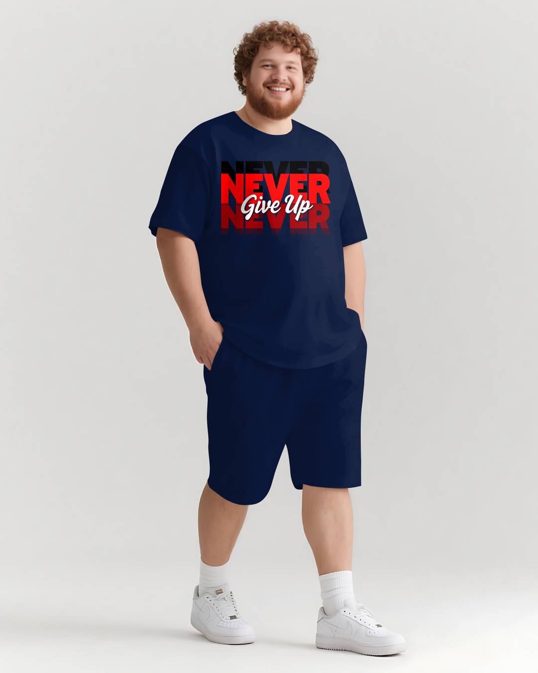 NEVER give up Slogan T-shirt Shorts Set