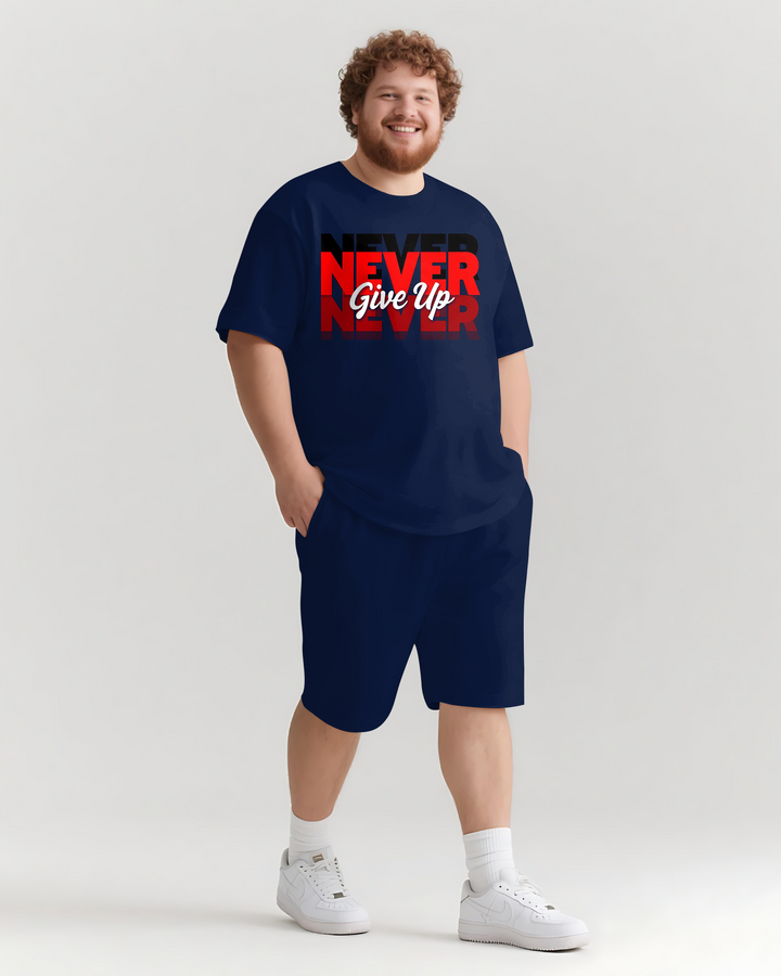NEVER give up Slogan T-shirt Shorts Set