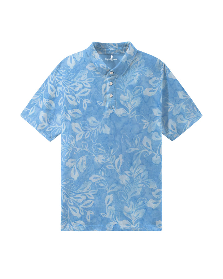 Blue Batik Leaves Men Polo Short Sleeve