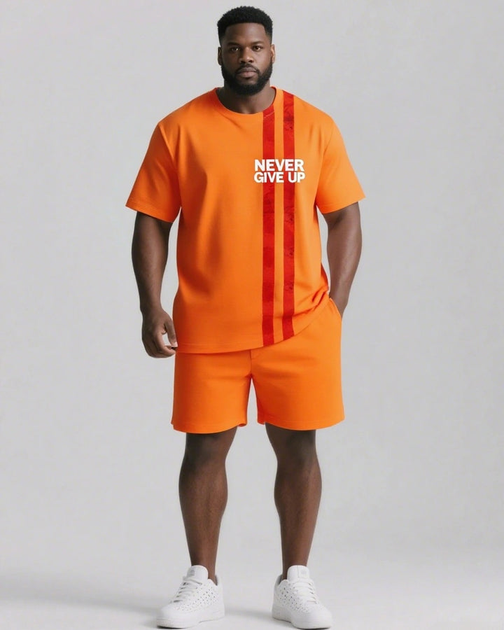NEVER GIVE UP Slogan T-shirt 2-Piece Set