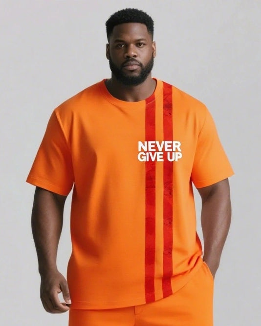 NEVER GIVE UP Slogan T-shirt 2-Piece Set