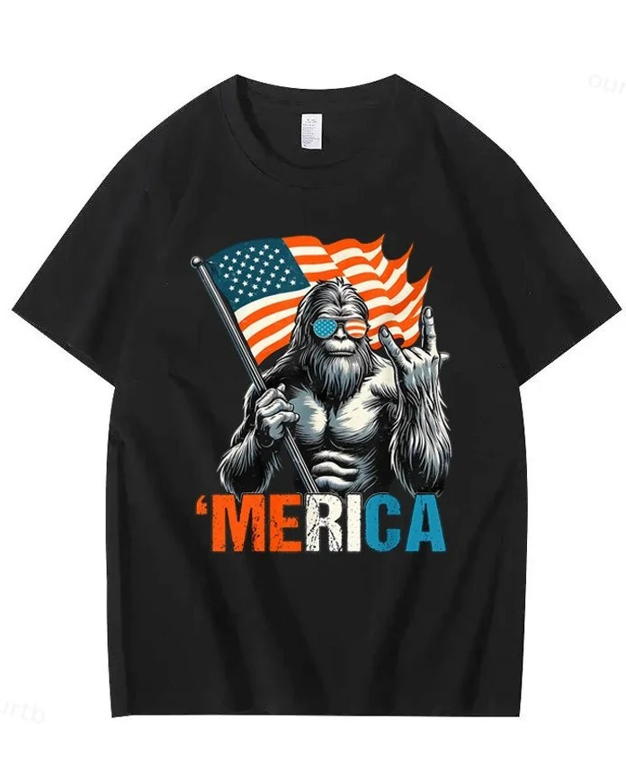 S-2XL Merica Bigfoot Daily Casual T-Shirt