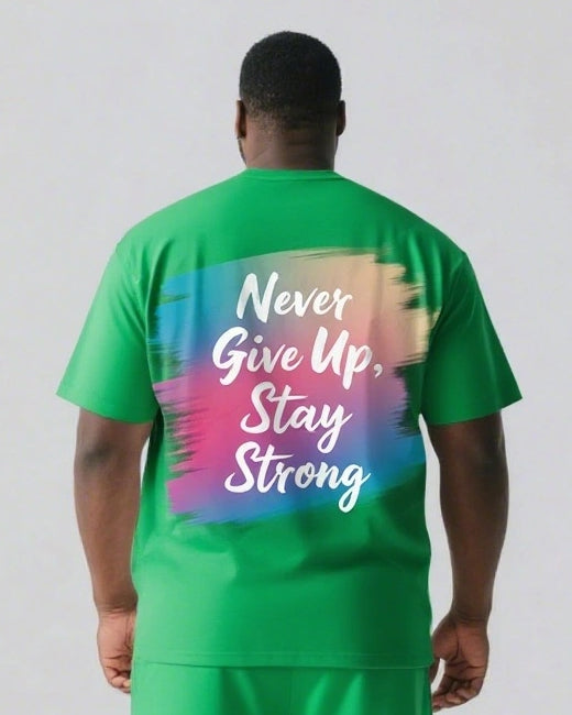Never Give Up Stay Strong Slogan T-shirt 2-Piece Set