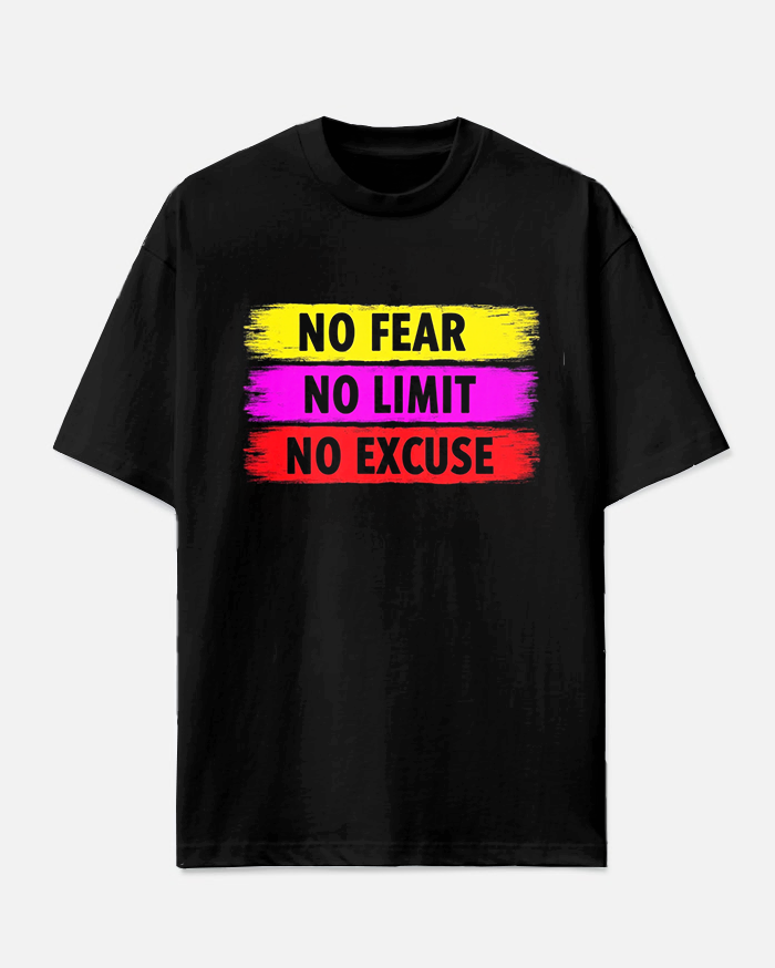 NO FEAR NO LIMIT NO EXCUSE Slogan T-shirt Shorts Set