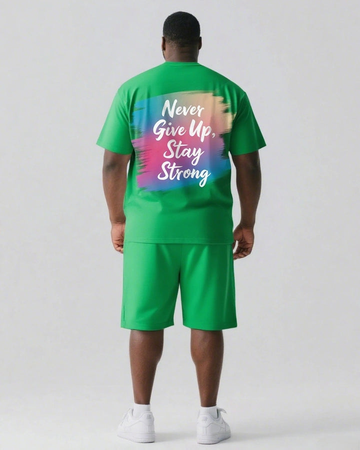 Never Give Up Stay Strong Slogan T-shirt 2-Piece Set