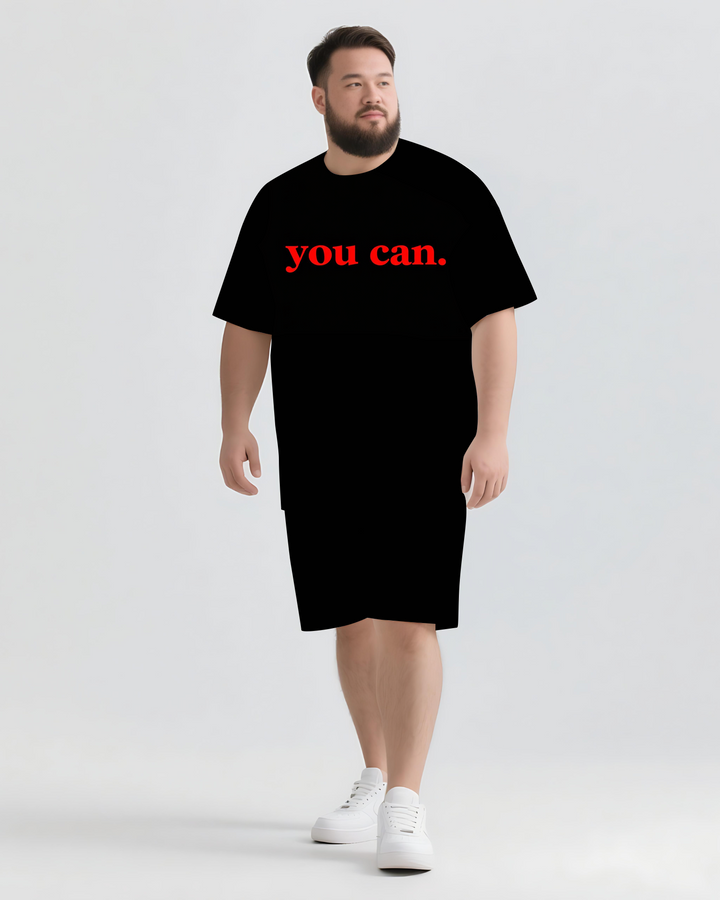 YOU CAN Slogan T-shirt 2-Piece Set