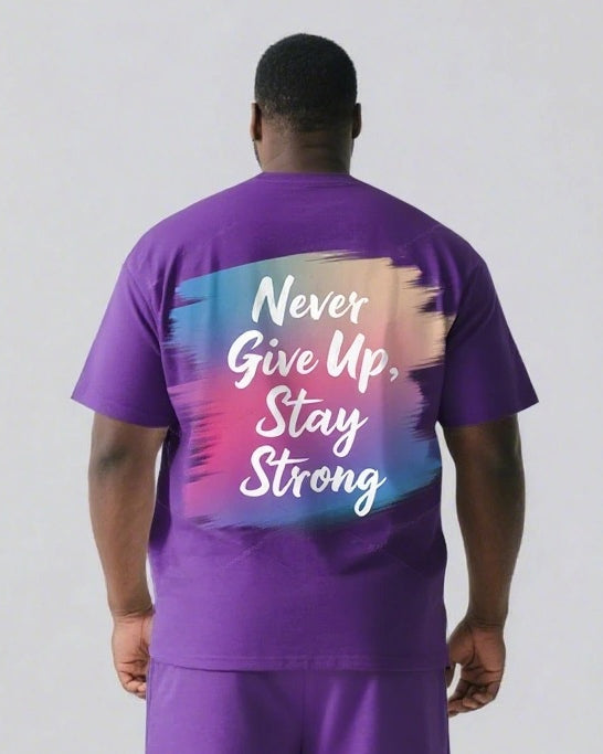 Never Give Up Stay Strong Slogan T-shirt 2-Piece Set